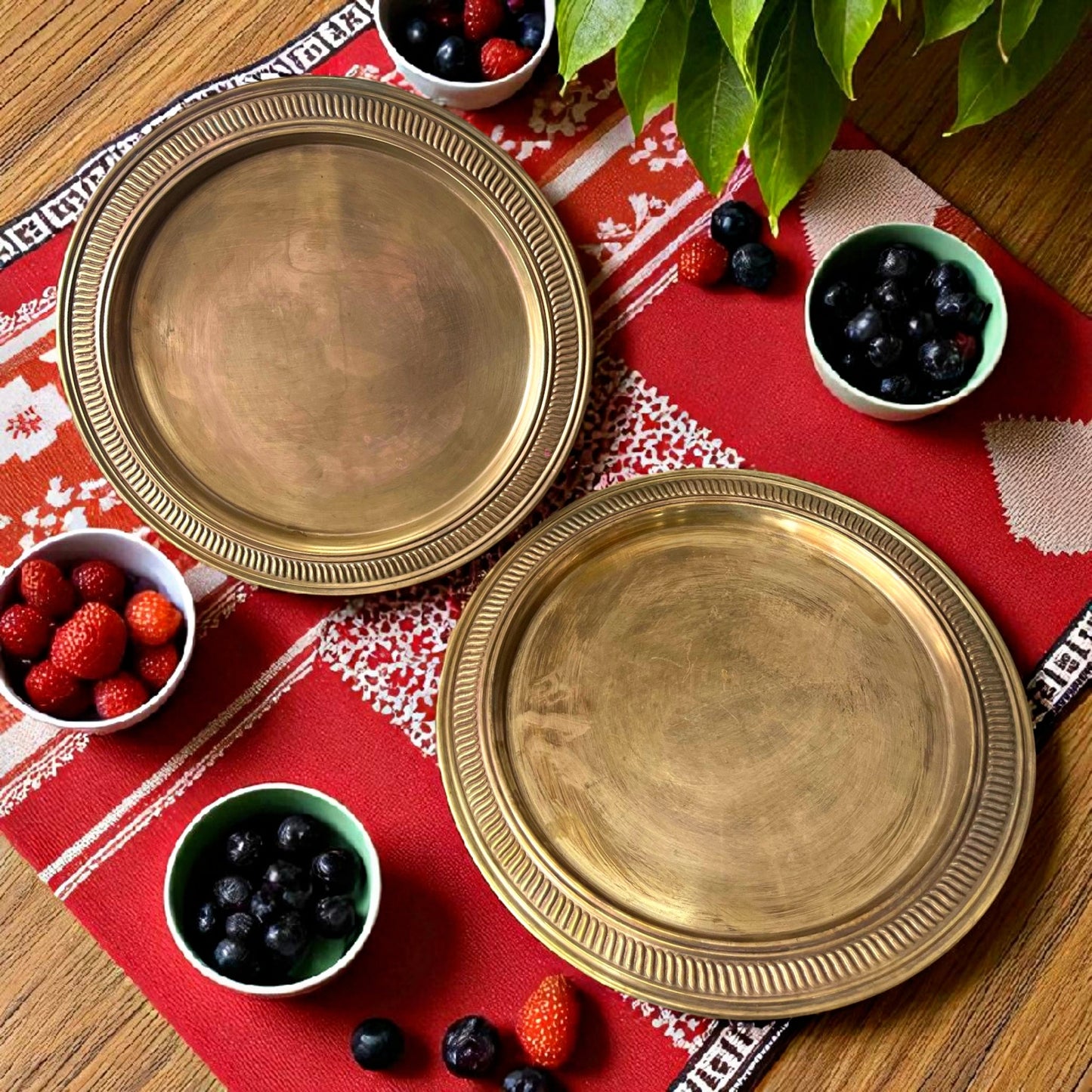 Antique Brass Plate Pair | Pital Traditional Dining Display Set