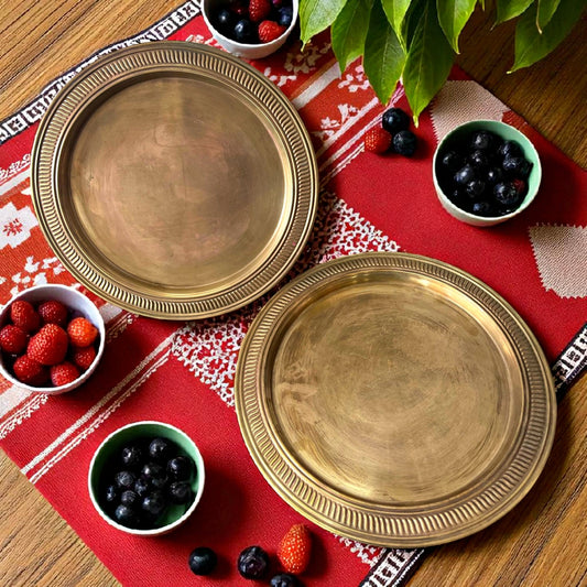 Antique Brass Plate Pair | Pital Traditional Dining Display Set