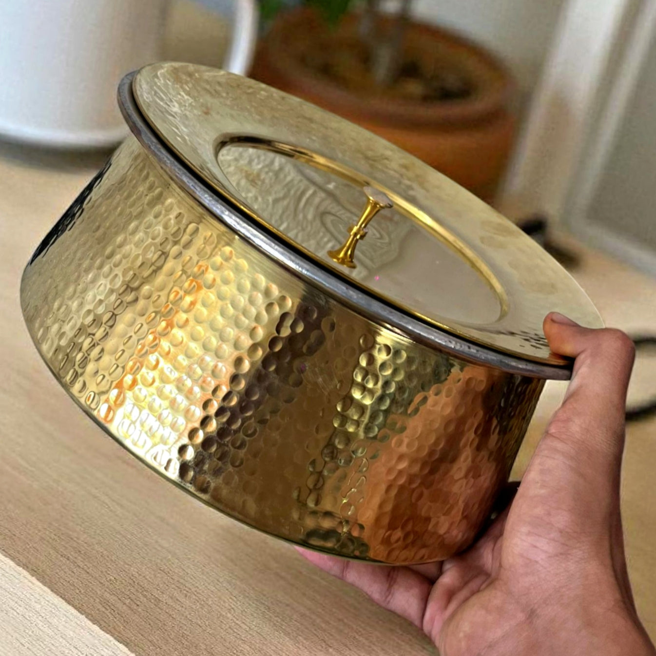 3.5L Brand New Brass Cooking Bowl with Lid | Traditional Kitchen & Dining Utensil