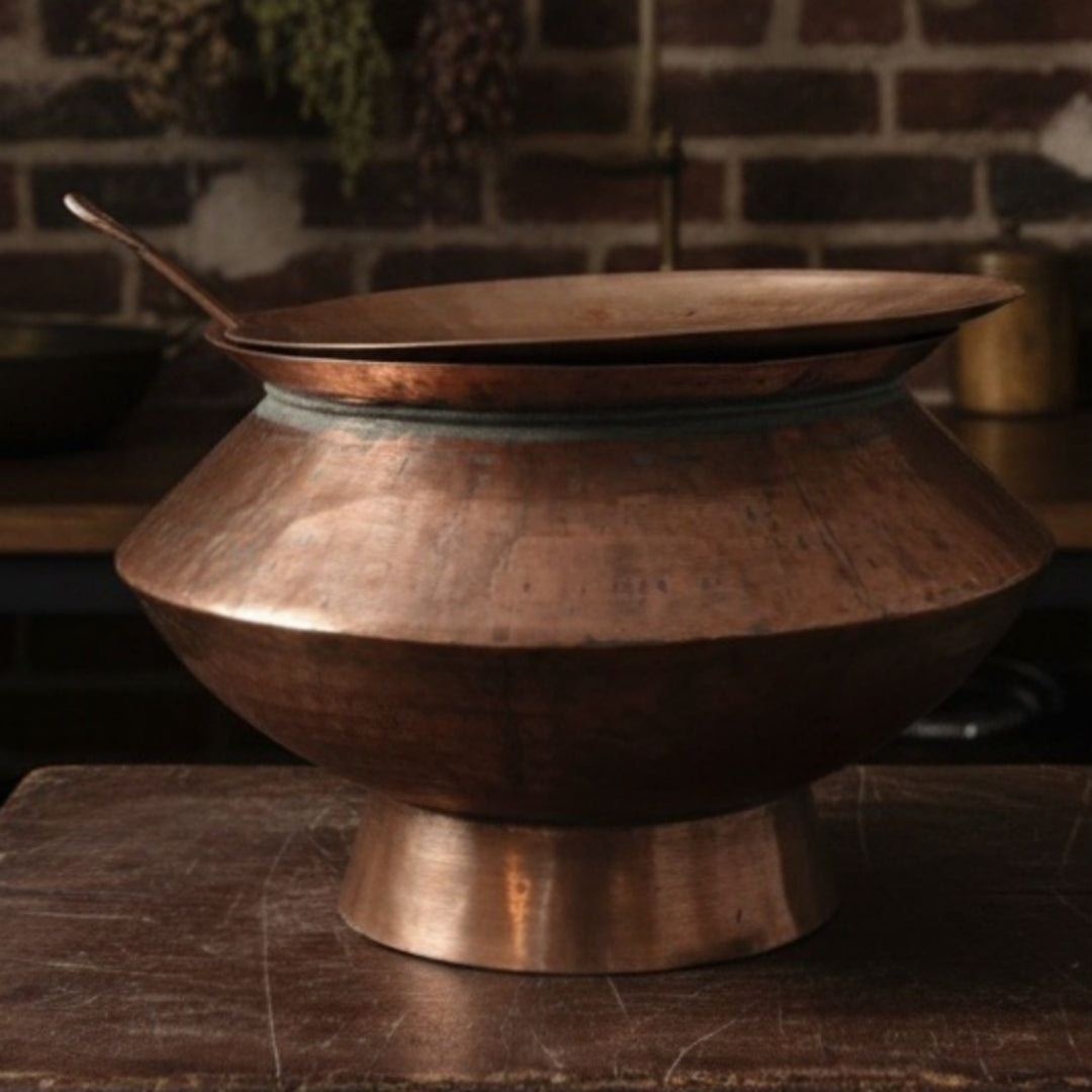 1988 Antique Copper Biryani Deg with Ladle | Traditional Copper Cookware Collectible