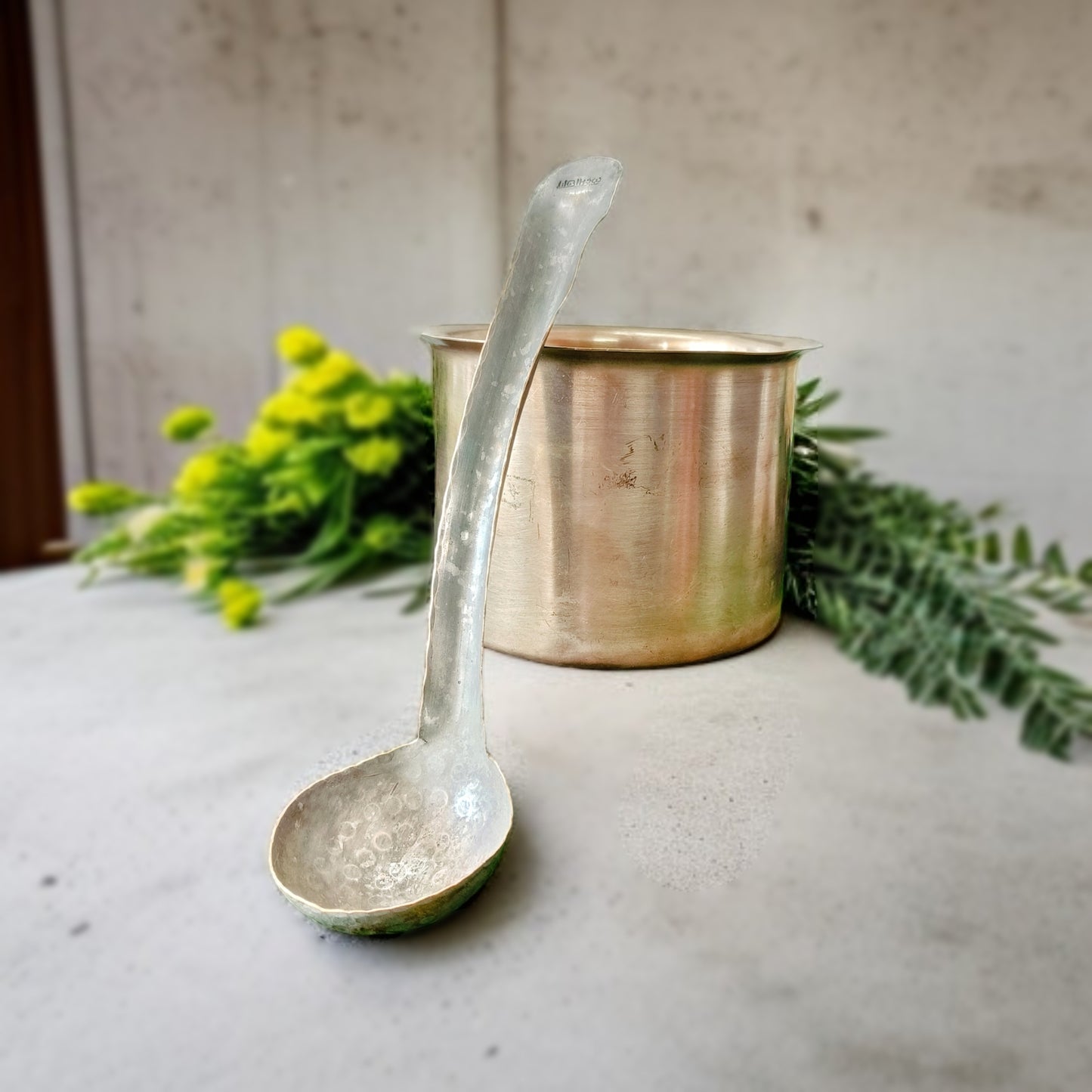 Antique Brass Cooking Bowl with Ladle | Traditional Pital Bhagona with Spatula