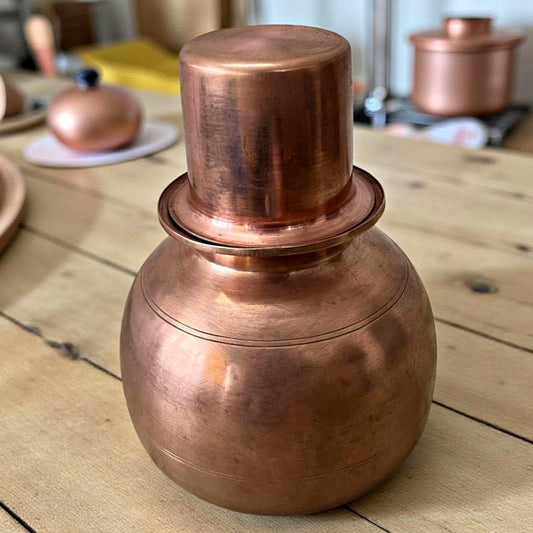 Antique Copper Kalash with Pyala | Traditional Storage & Décor Set