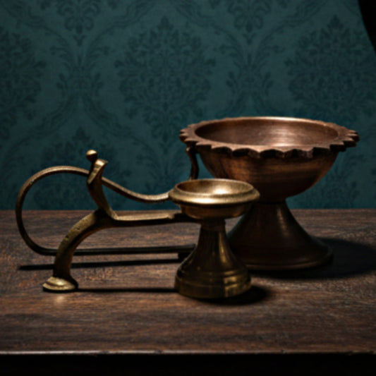 Antique Brass Small Hand Diya Pair | Traditional Lighting Decor