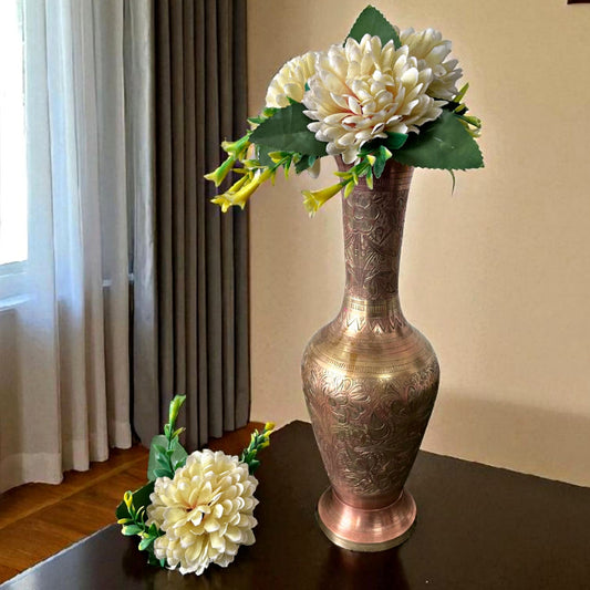 Antique Brass Engraved Vase | Pital Traditional Decor Piece