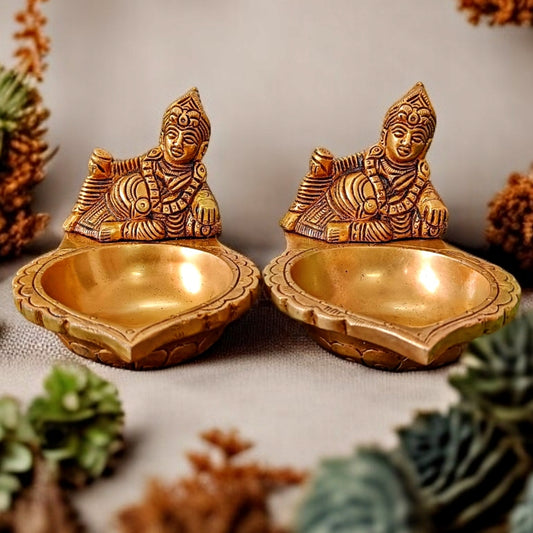 Brass Diya in Pair 🪔 - Antique Oil Lamp In Pair - Bombay Antiques