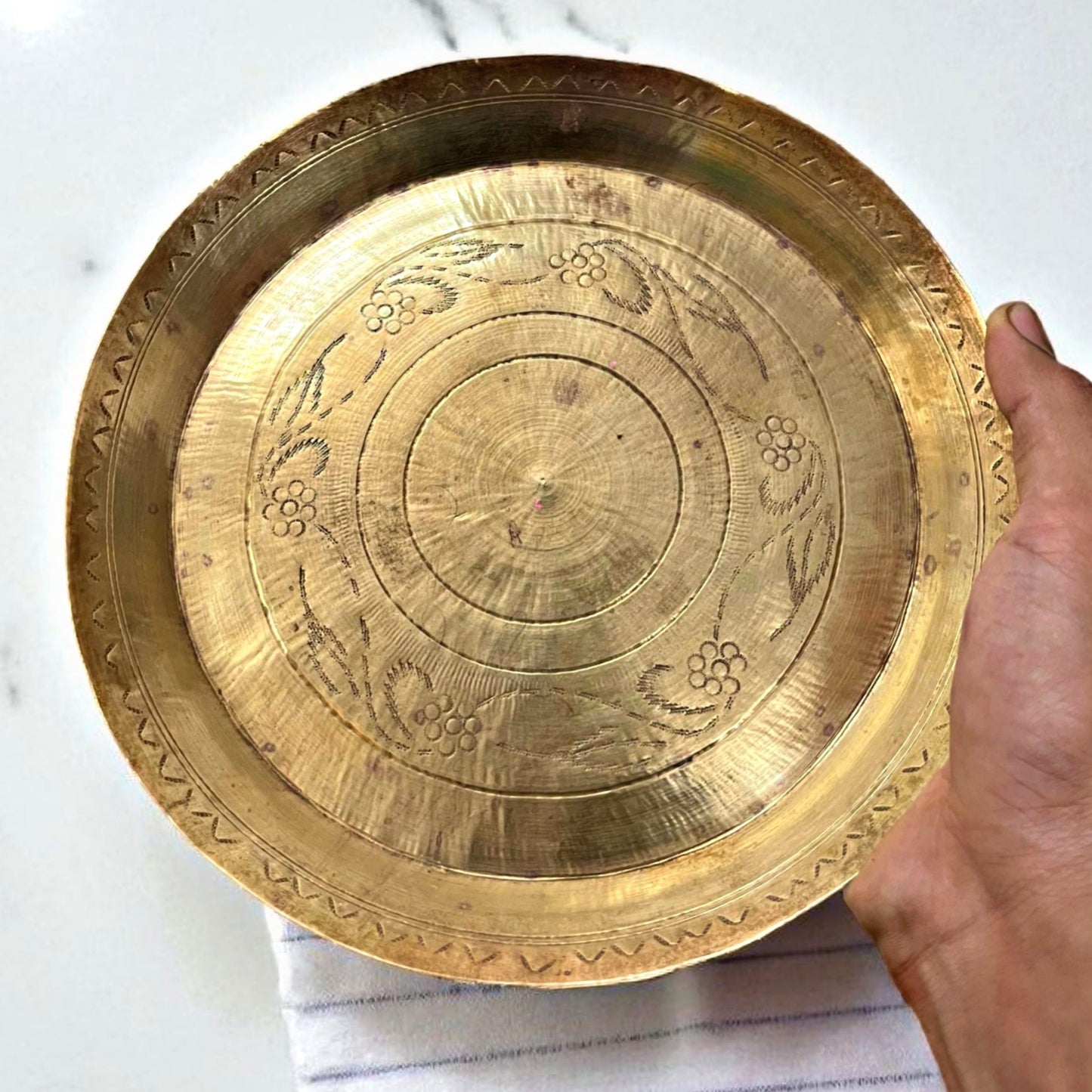 Antique Brass Dinner Plate Set of 2 | Traditional Pital Dining & Decor Thali