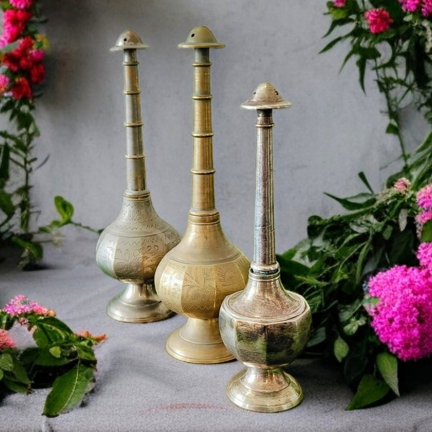 Antique Brass Sprinkler Set of 3 | Elegant Utility | Collectible Décor