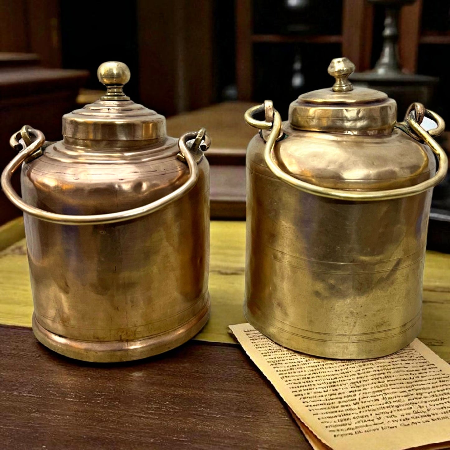 Antique Brass Storage Box in Pair | Traditional Utility Dabba Set