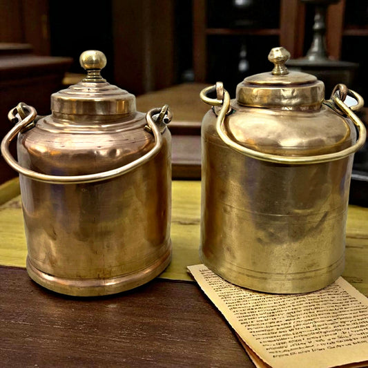 Antique Brass Storage Box in Pair | Traditional Utility Dabba Set