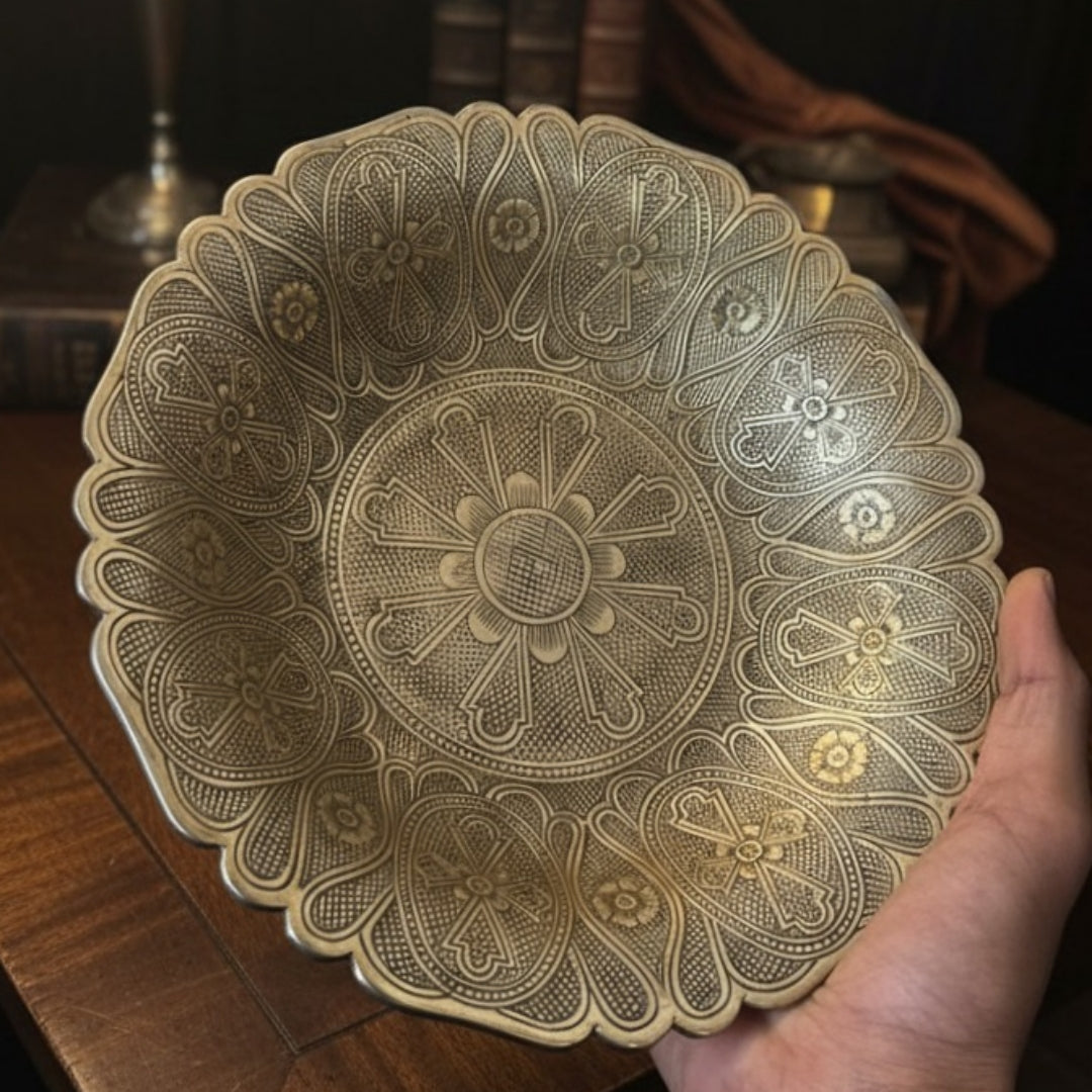 1963 Antique Brass Decor Serving Bowl Pair | Pital Engraved Tableware