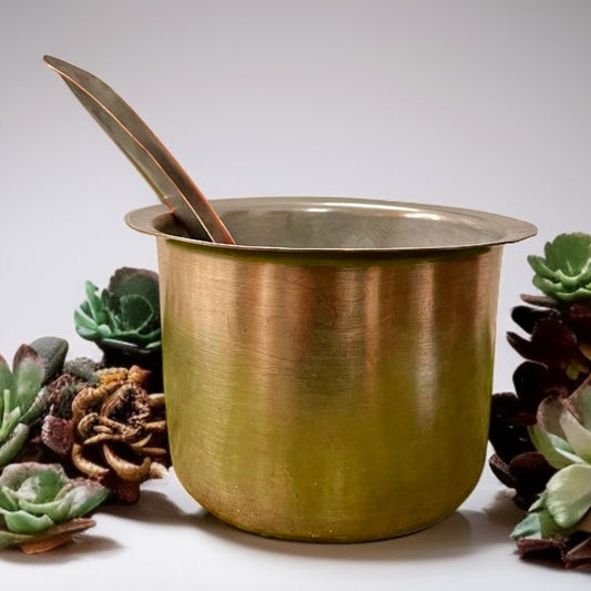 Antique Brass Cooking Bowl with Ladle | Lambi Haandi Set | Pital Rasoi Bartan