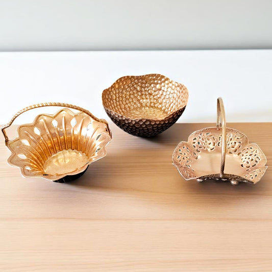 Antique Brass Bowl & Serving Basket | Pital Traditional Dining Utility