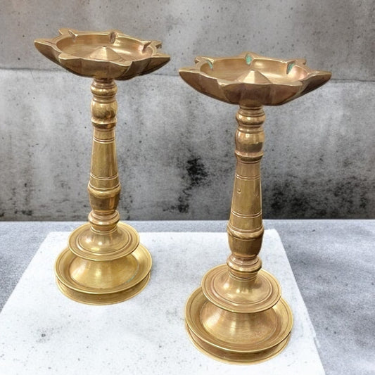 Antique Brass Samay Lamp Pair | Traditional Deep Stambh