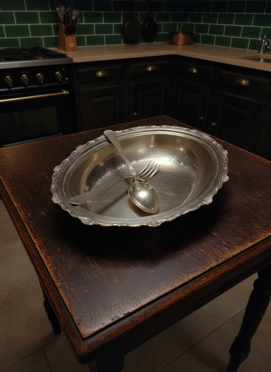 1980 Antique Brass Dish with Spoons | Traditional Serving Ware
