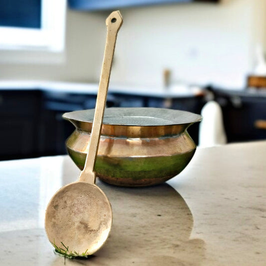 Antique Brass Degchi with Ladle | Traditional Utility | Pital Cookware