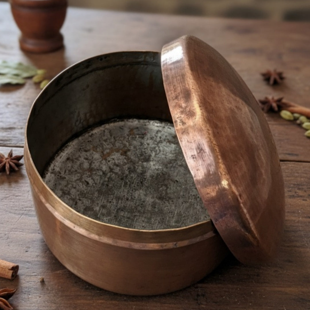 1986 Antique Brass Kitchen Storage Box | Medium Brass Utility Container