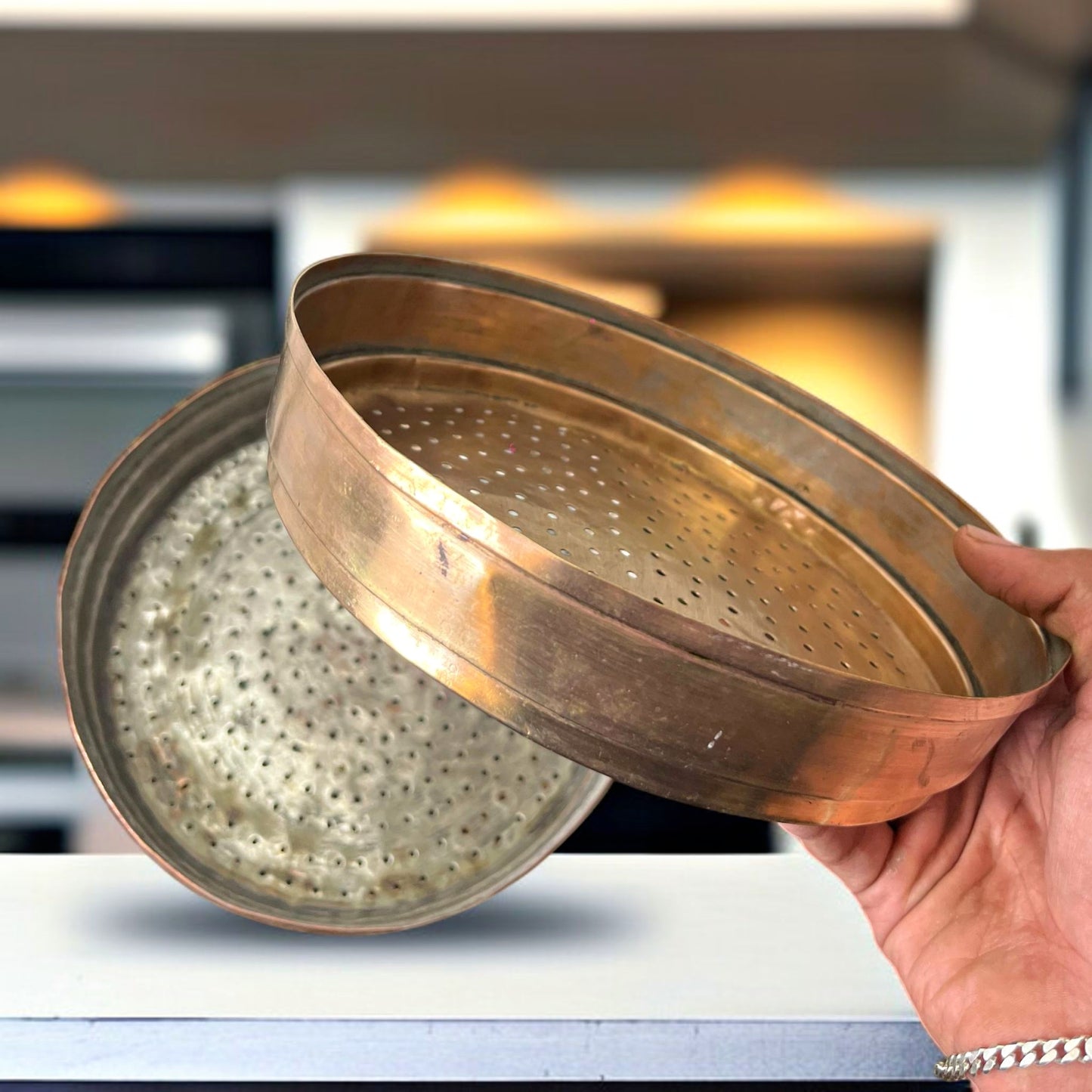 Antique Brass & Copper Colanders | Traditional Straining Colanders in Pair