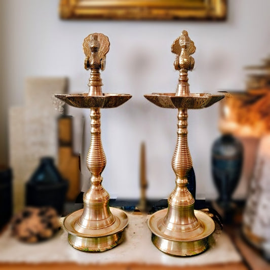 Antique Brass Samay in Pair | Temple-Style Diyas | Antiques