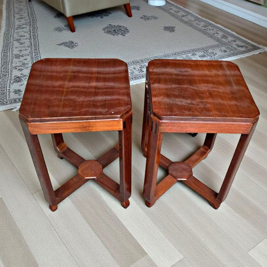 Art-Decor Teakwood Side-Table Pair | Traditional Wooden Furniture