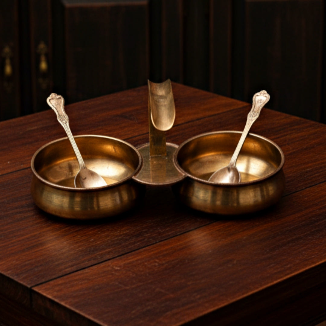 1995 Antique Brass Chutney Bowls | Traditional Sauce Bowl Pair