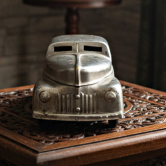 Antique Brass Silver-Coated Car Paan Dabba | Traditional Storage & Décor Box