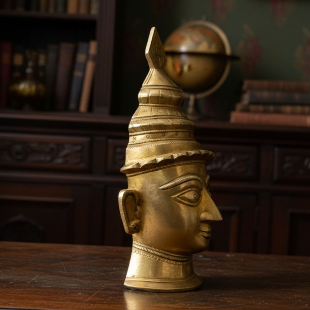 1980 Antique Brass Head Sculpture | Hand-Cast Decorative Art Piece