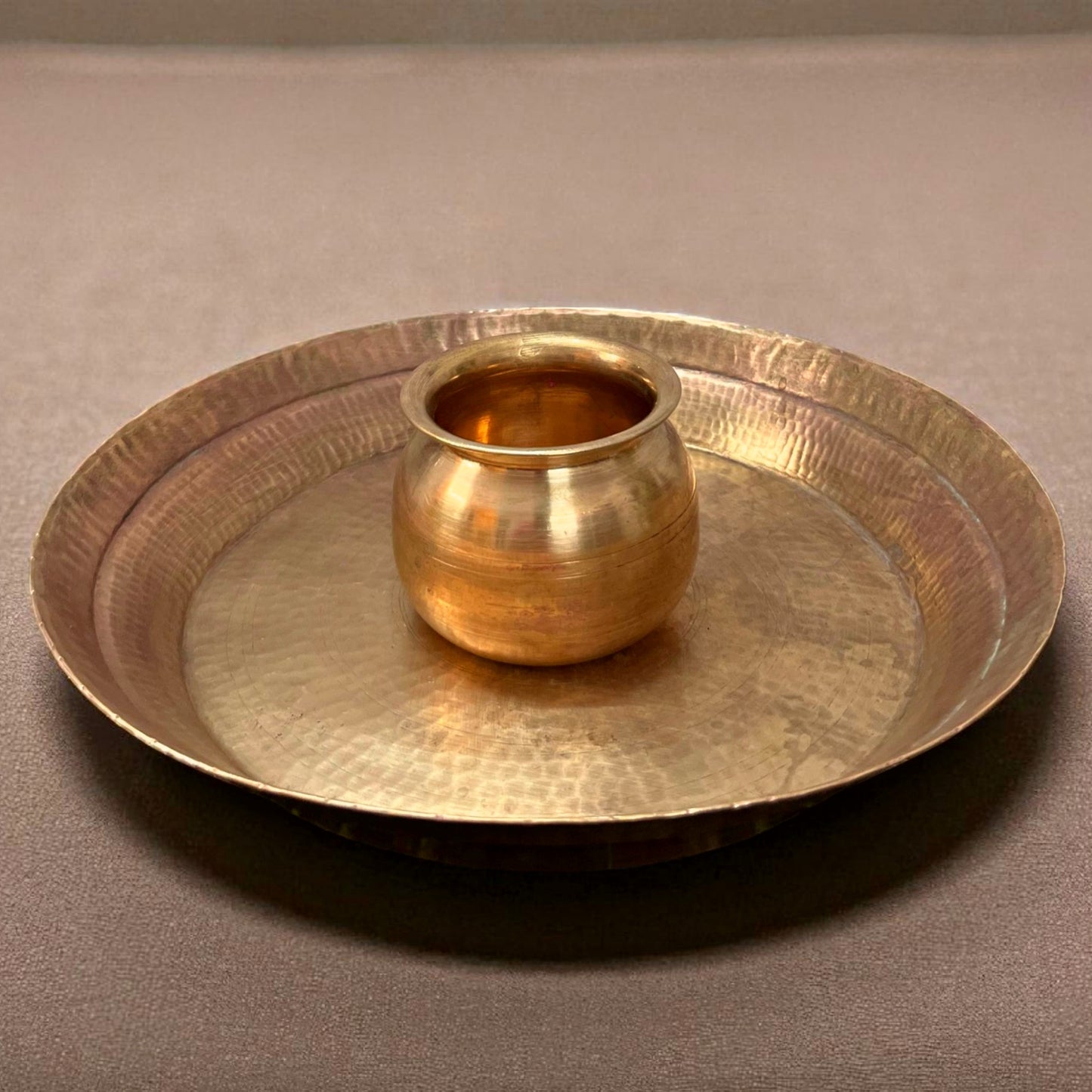Antique Brass Parat with Kalash | Pital Traditional Kitchenware