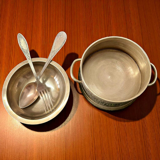 Antique Brass Bowl Set with Spoons from AI | Traditional Tableware