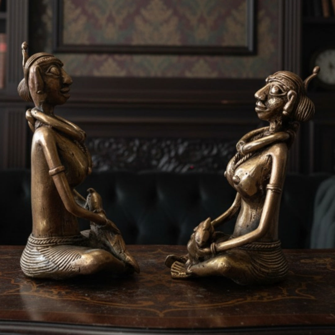 1980 Antique Brass Tribal Art Decor Set | Mid-Century Brass Sculptures