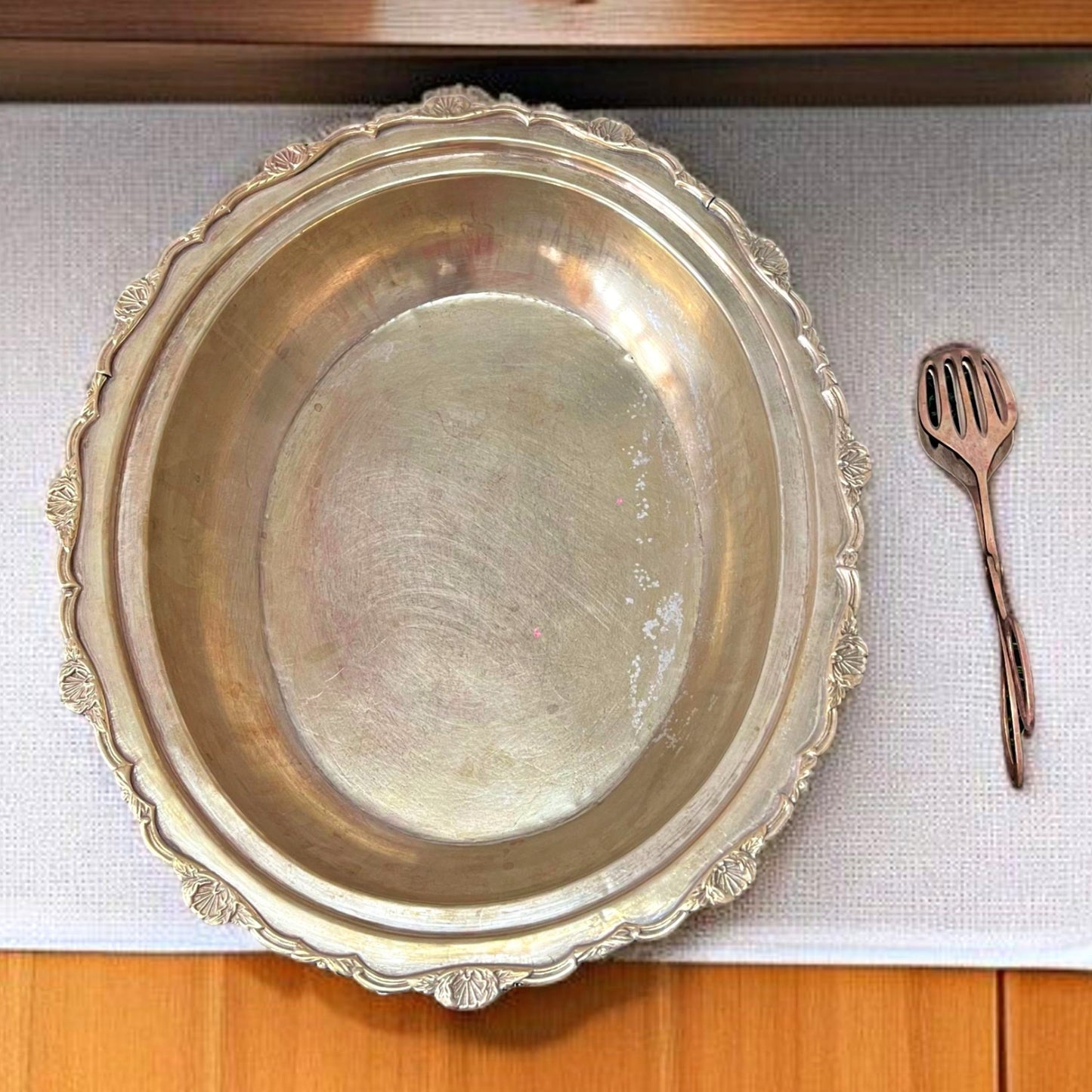 Antique Brass Wide Bowl Set | Pital Traditional Server with Tong