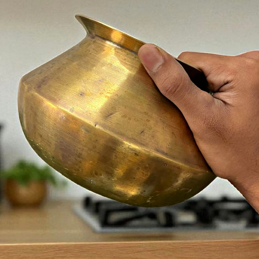 Antique Brass Bowl with Lid | Traditional Cooking Vessel