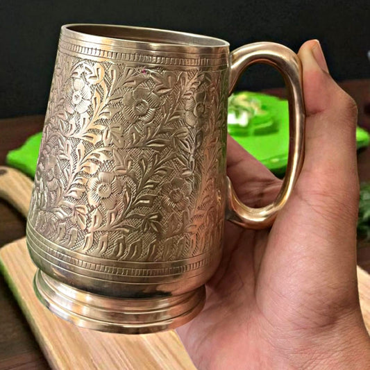 Antique Brass Engraved Mug | Traditional Drinkware & Décor Accent