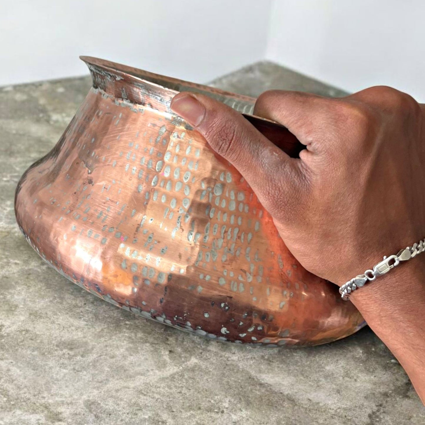 Antique Copper Deg with Lid & Ladle | Traditional Cooking Pot Set