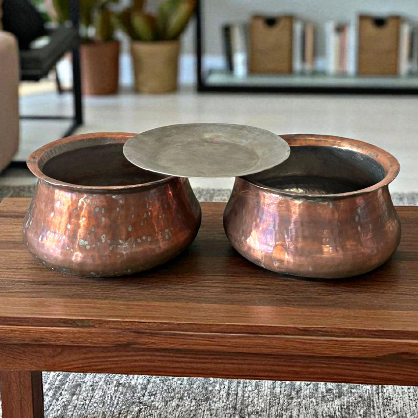 Antique Copper Cooking Bowl in Pair with Lid | Traditional Kitchenware