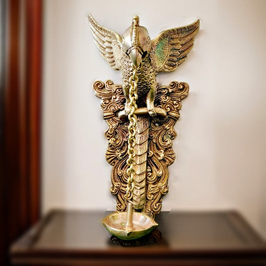 Antique Brass Elegant Wall hanging Parrot Diya | Handcrafted Beauty | Traditional Hanging Lamp