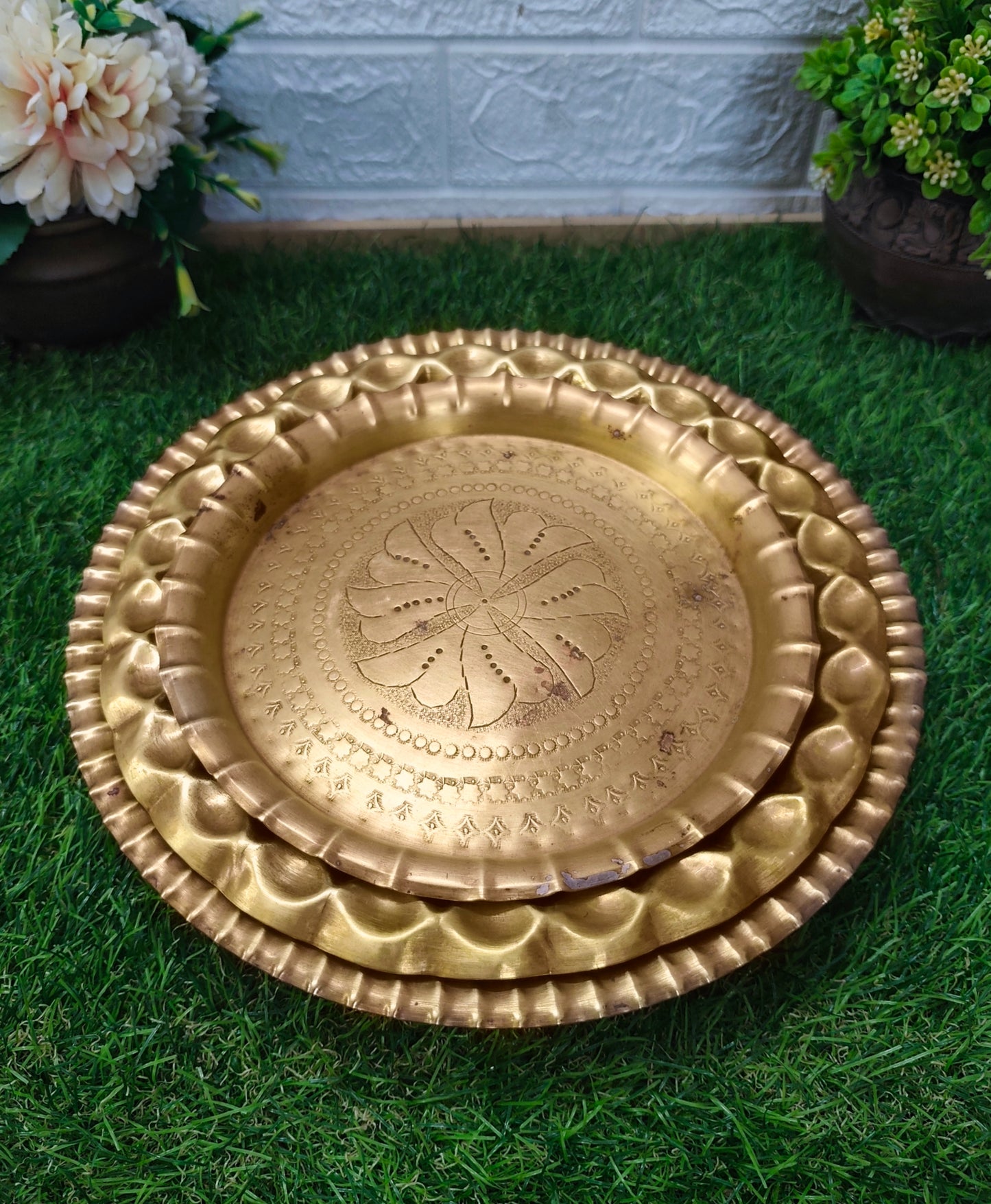 Antique Brass Plates Set of 3