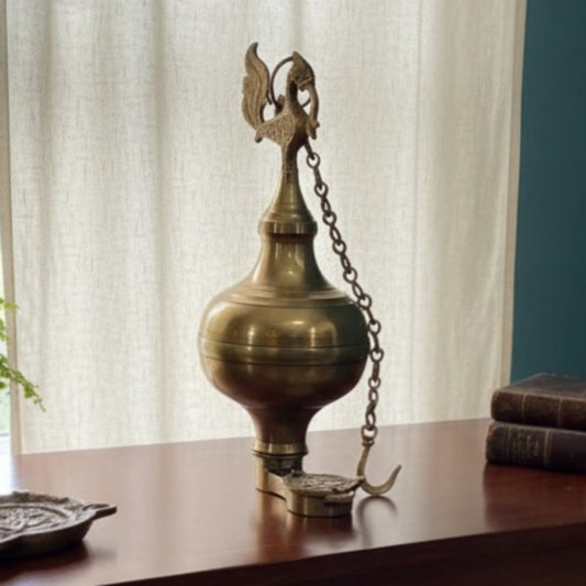 1980 Antique Brass Peacock Lamandiva | Hanging Brass Decorative Accent