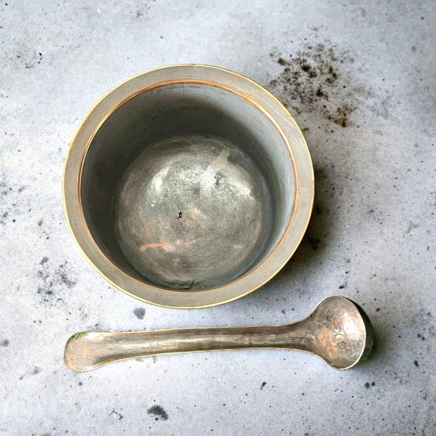 Antique Brass Long Bowl with Ladle | Traditional Cooking & Serving Kitchenware