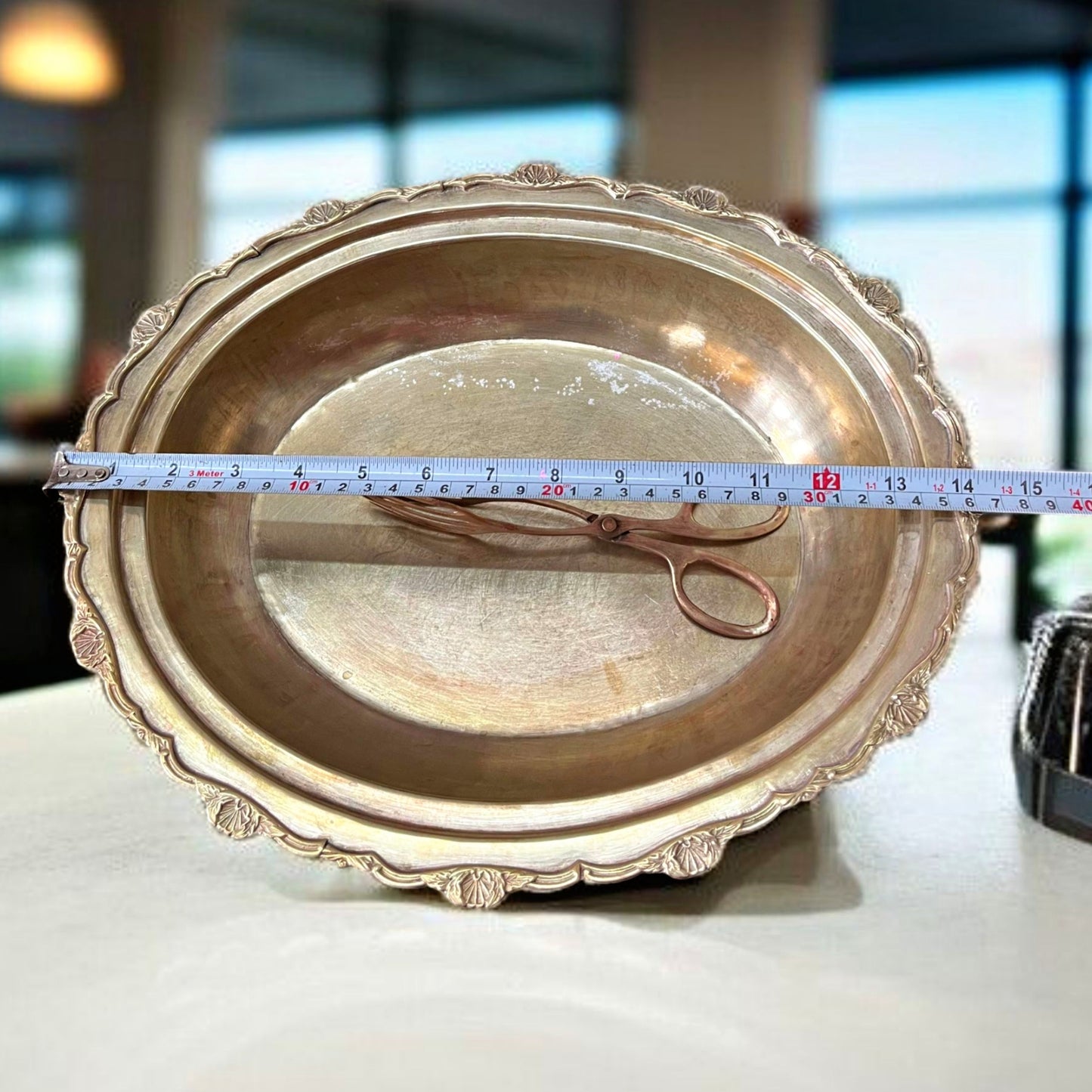 Antique Brass Wide Bowl Set | Pital Traditional Server with Tong