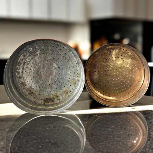 Antique Brass & Copper Colanders | Traditional Straining Colanders in Pair