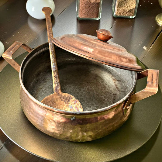 1980 Antique Copper Deg with Spoon & Lid | Traditional Kitchen & Dining Décor