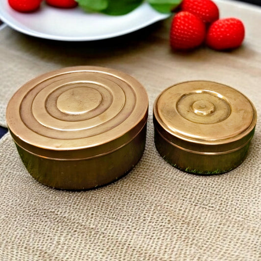 Antique Pital Storage Dabba Pair | Traditional Brass Utility Decor
