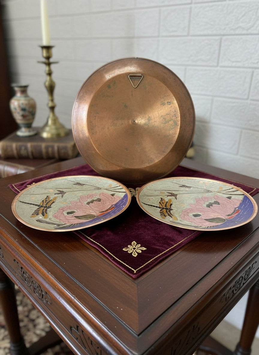 1984 Antique Brass Wall Hanging Decor Plate Set | Pital Traditional Home Styling Plates