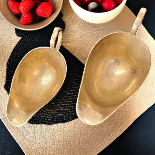Antique Brass Gravy Boats Pair | Pital Traditional Serving Vessels