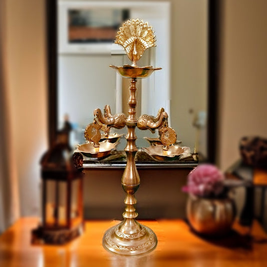 Antique Brass Peacock Diya | Traditional Charm | Home Decor