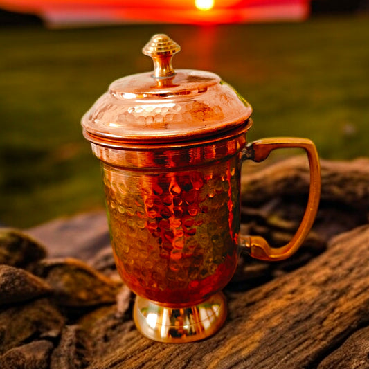 New Pure Copper Mug with Lid in Vintage Style
