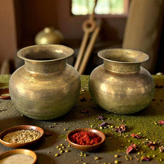 Antique Brass Kalash Pair | Traditional Water Storage Pots
