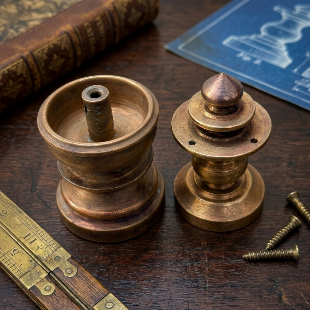 Antique Peetal Kumkum & Attar Container Set | Pure Brass Decorative Vanity Set | Made in 1950