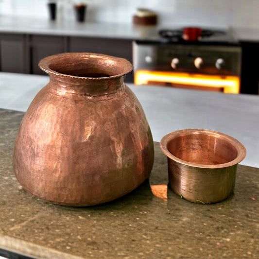 Antique Copper Kalash with Pyala | Tamba Traditional Round-Base Set