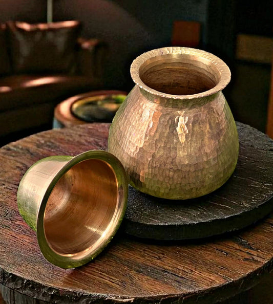 Antique Brass Kalash With Pyala | Pittal Traditional Lota with glass | Rare Shape Pot